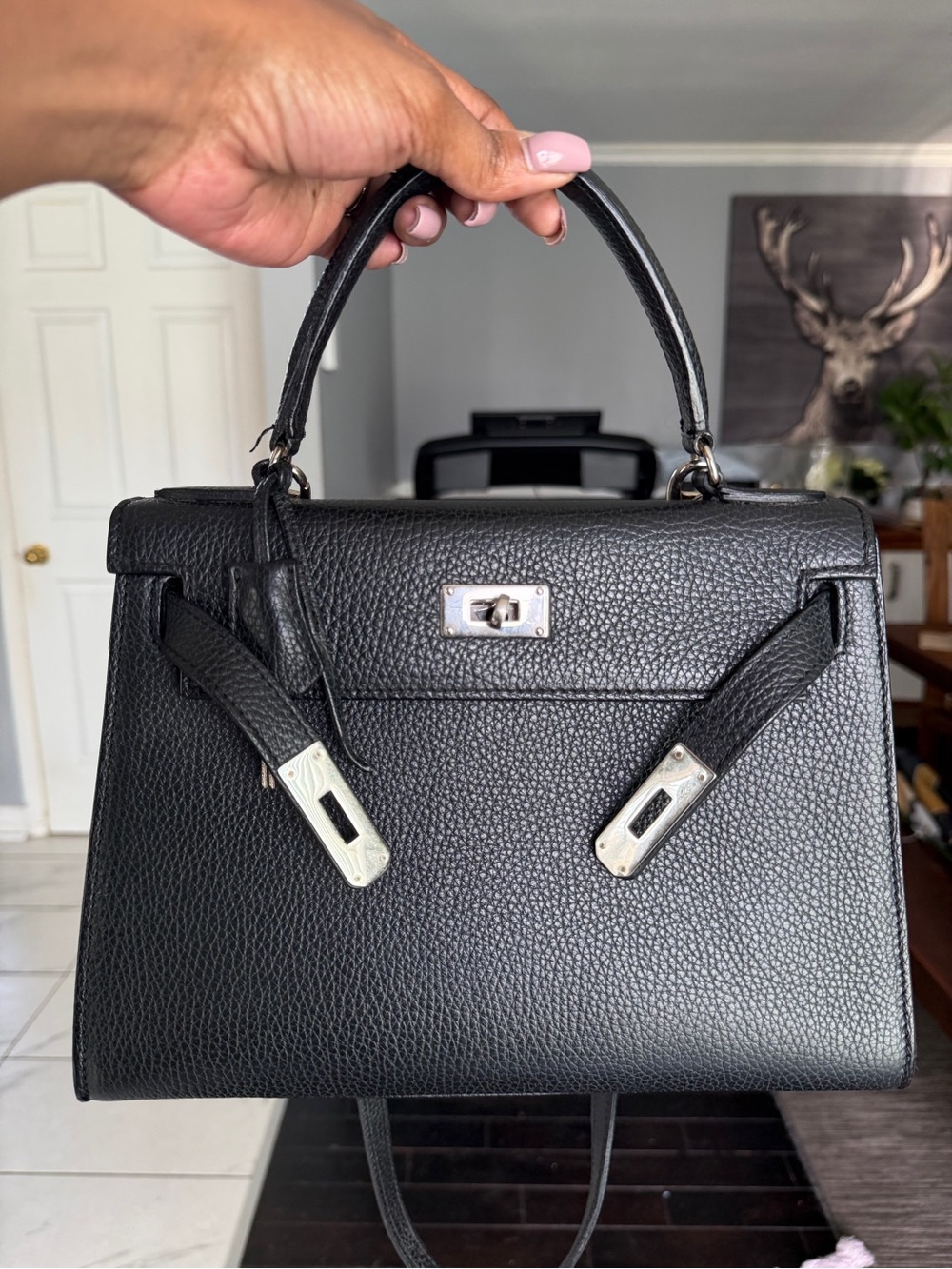 Classic Black Top-Handle Leather Satchel - Teddy Blake